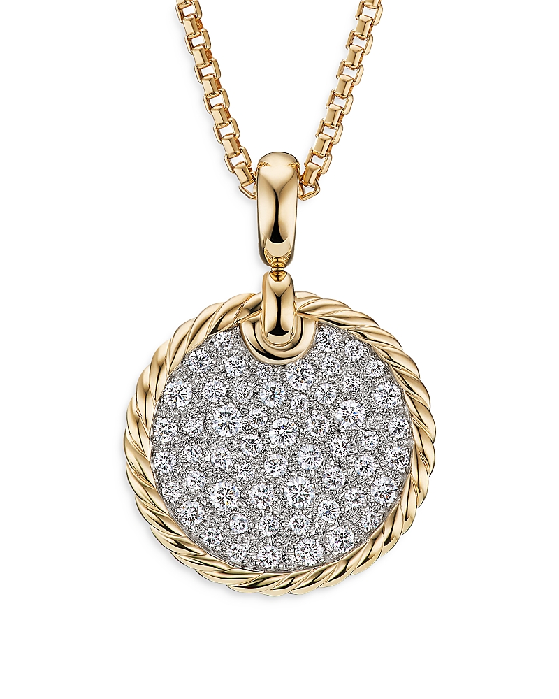 David Yurman 18K Yellow Gold Dy Elements Pave Diamond Disc Pendant · OS