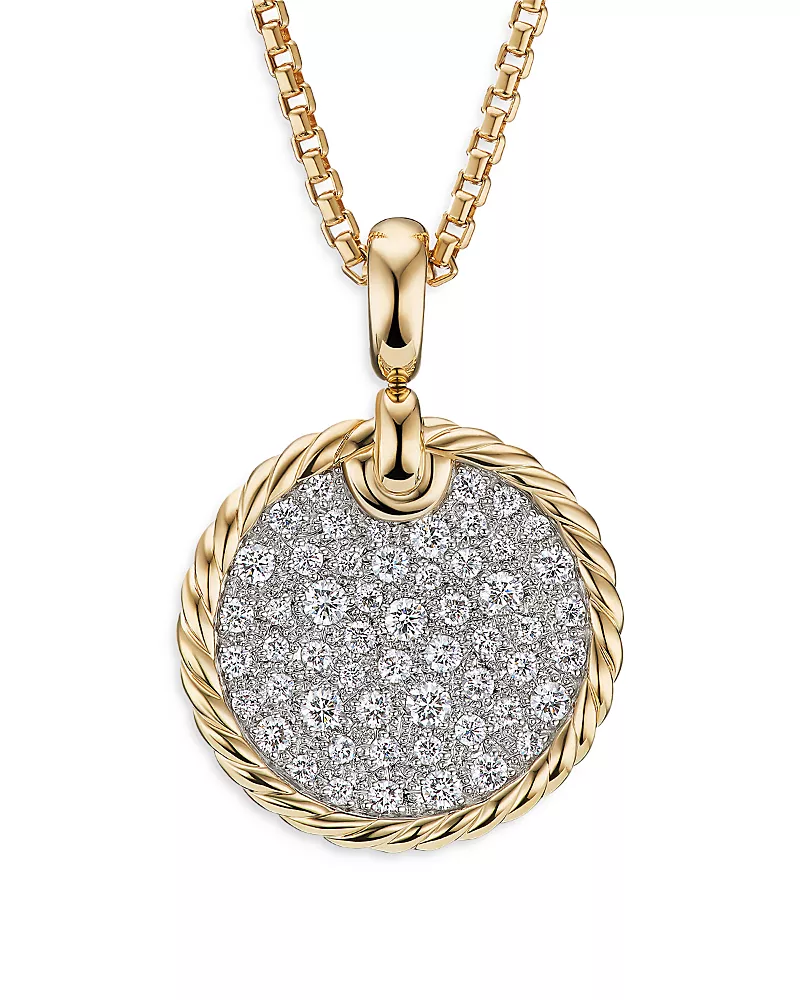 David Yurman 18K Yellow Gold Dy Elements Pave Diamond Disc Pendant
