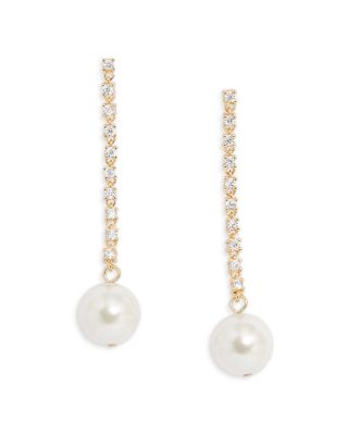 BAUBLEBAR - Laney Pav&eacute; & Imitation Pearl Linear Drop Earrings in Gold Tone