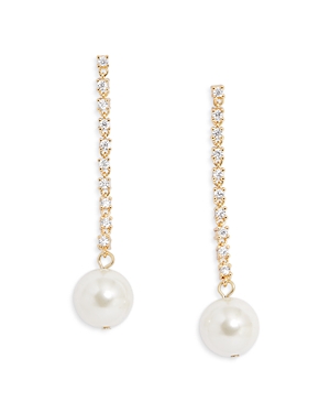 BAUBLEBAR LANEY PAVE & IMITATION PEARL LINEAR DROP EARRINGS IN GOLD TONE
