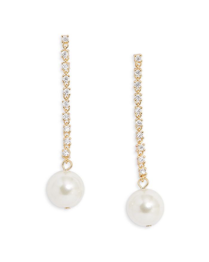 BAUBLEBAR Laney Pavé & Imitation Pearl Linear Drop Earrings in Gold ...