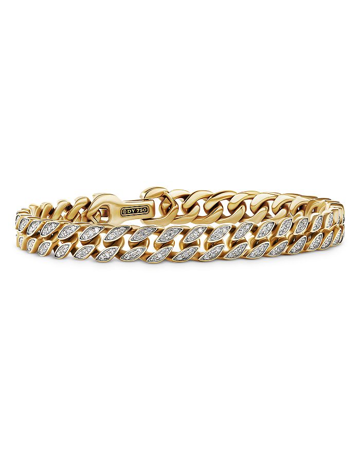 David Yurman - Men's 18K Yellow Gold Chain Diamond Pav&eacute; Curb Link Chain Bracelet