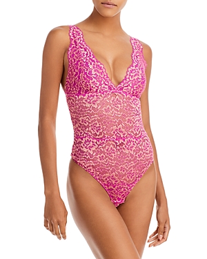 Cosabella Pret-a-porter Lace Teddy Bodysuit In Cape Fuschia/ramp Sunset