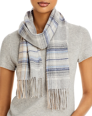 C By Bloomingdale's Cashmere Plaid Cashmere Scarf - 100% Exclusive In Silver/blue