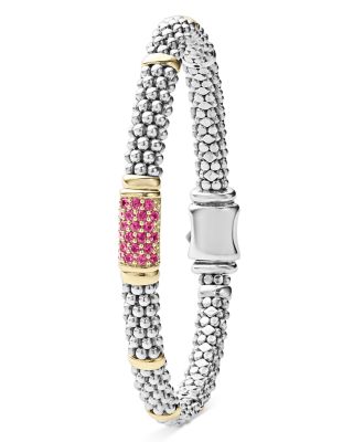 Sterling Silver & 18K Gold Signature Caviar Pink Sapphire Station Bracelet