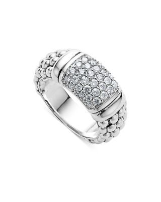 Sterling Silver Pav&eacute; Diamond Caviar Ring