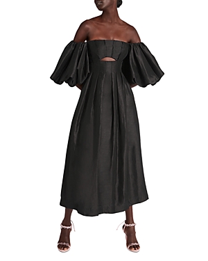 AJE EUGENIE OFF-THE-SHOULDER PUFF SLEEVE MIDI DRESS