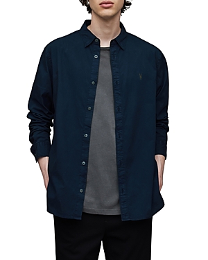 Allsaints Hawthorne Slim-fit Stretch-cotton Shirt In Dark Navy