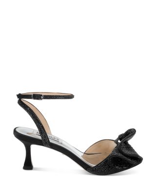 Women's Remi Almond Toe Rhinestone Ruffle Mid Heel Sandals