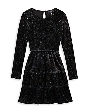 Aqua Girls' Sparkle Velvet Long Sleeve Dress - Big Kid In Black