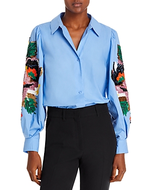 Essentiel Carnet Sequined Blouson Sleeve Shirt