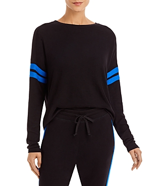 Aqua Athletic Stripe Sleeve Knit Sweatshirt - 100% Exclusive In Black/sapphire