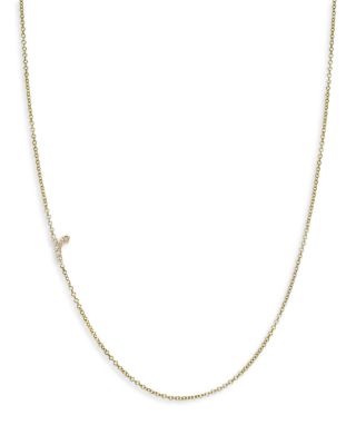 14K Yellow Gold Diamond Script Initial Asymmetrical Necklace, 16-18"