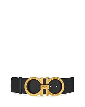 Shop Ferragamo Salvatore  Women's Gancini Leather Belt In Black/gold