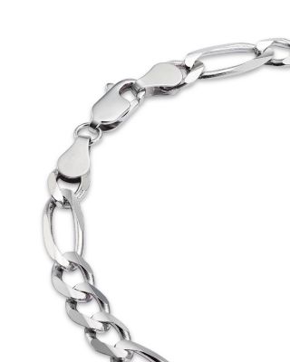 Men's Figaro Link Chain Bracelet in 14K White Gold 