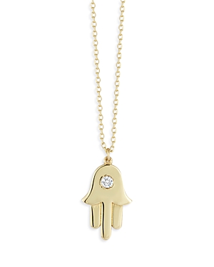 Bloomingdale's Diamond Hamsa Hand Pendant Necklace In 14k Yellow Gold, 0.03 Ct. T.w.