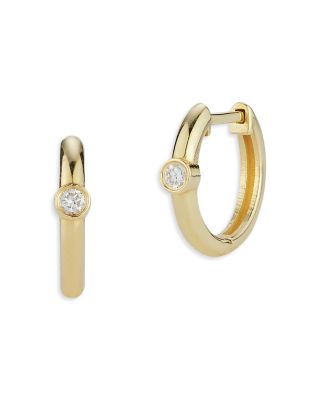 Moon & Meadow - Diamond Bezel Huggie Hoop Earrings in 14K Yellow Gold, 0.06 tcw