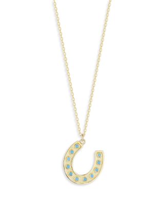 Moon & Meadow Turquoise Horseshoe Pendant Necklace in 14K Yellow Gold, 16