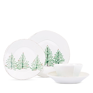 Vietri Lastra Holiday Four-piece Place Setting In White/green