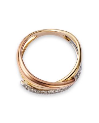 Diamond Pav&eacute; Crossover Ring in 14K Yellow, White & Rose Gold, 0.20 tcw  