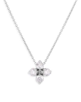 18K White Gold Love in Verona Diamond Flower Pendant Necklace, 16-18"
