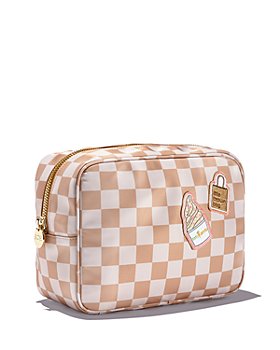 Large Size Luxury Checkered Two-Zipper Makeup PVC Leather Toiletry