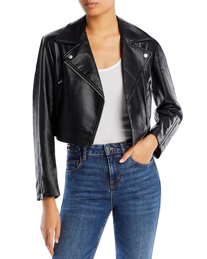 Final Sale Plus Size Faux Leather Jacket in Black with Silver Accents
