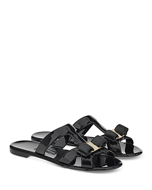 Ferragamo Lilou Vara Plate Flat Slides In Pvc Nero
