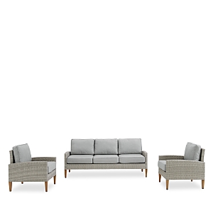 Crosley Sparrow & Wren Capella Outdoor Wicker 3 Piece Sofa Set In Gray