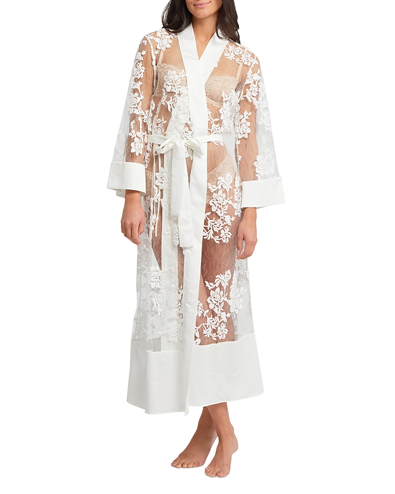 Rya Collection Charming Sheer Embroidered Lace Robe In Ivory