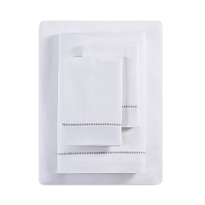 Vera Wang Simple Dot Grey Cotton Sateen Sheet Set In White/steel