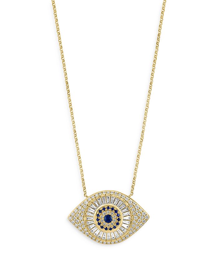 Bloomingdale's - Blue Sapphire & Diamond Evil Eye Pendant Necklace in 14K Yellow Gold, 17.5" - 100% Exclusive
