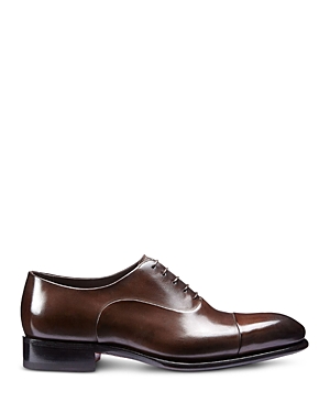 Shop Santoni Men's Carter Lace Up Cap Toe Oxford Dress Shoes In Dark Brown