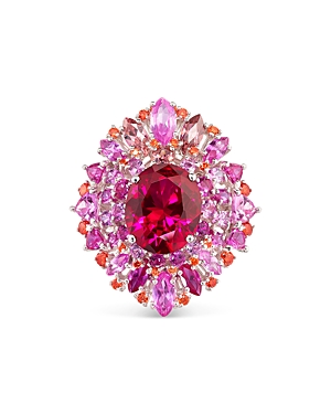 Anabela Chan 18k White Gold Plated Sterling Silver Tutti Frutti Simulated Gemstone & Diamond Ruby Mirage Ring In Pink