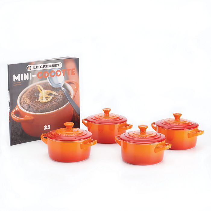 Le Creuset Stoneware Set of 4 - 8 oz. Mini Round with Lids and Cookbook &  Reviews