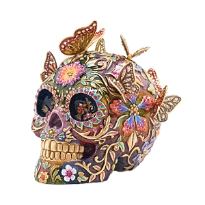 Shop Jay Strongwater Frida Skull With Butterflies Figurine In Multi