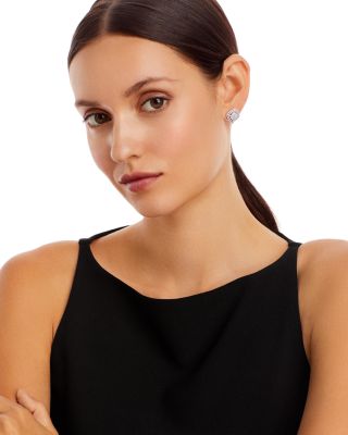 Diamond Halo Cluster Stud Earrings in 14K White Gold, 1.0 tcw 