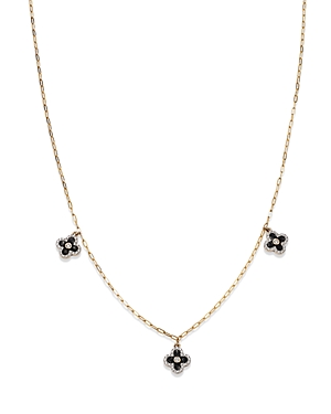 Bloomingdale's Diamond & Enamel Clover Droplet Necklace In 14k Yellow Gold, 0.25 Ct. T.w. - 100% Exclusive In Black/gold