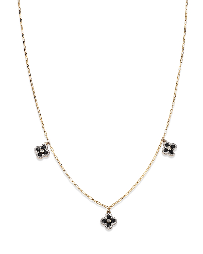 Bloomingdale's Fine Collection Diamond & Enamel Clover Droplet Necklace in 14K Yellow Gold, 0.25 tcw