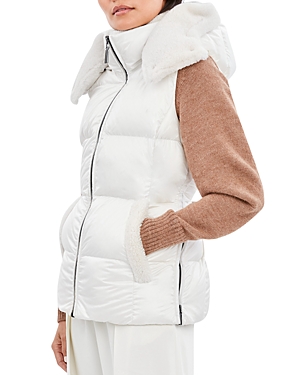 DAWN LEVY EVELYNN SHEARLING TRIM HOODED VEST