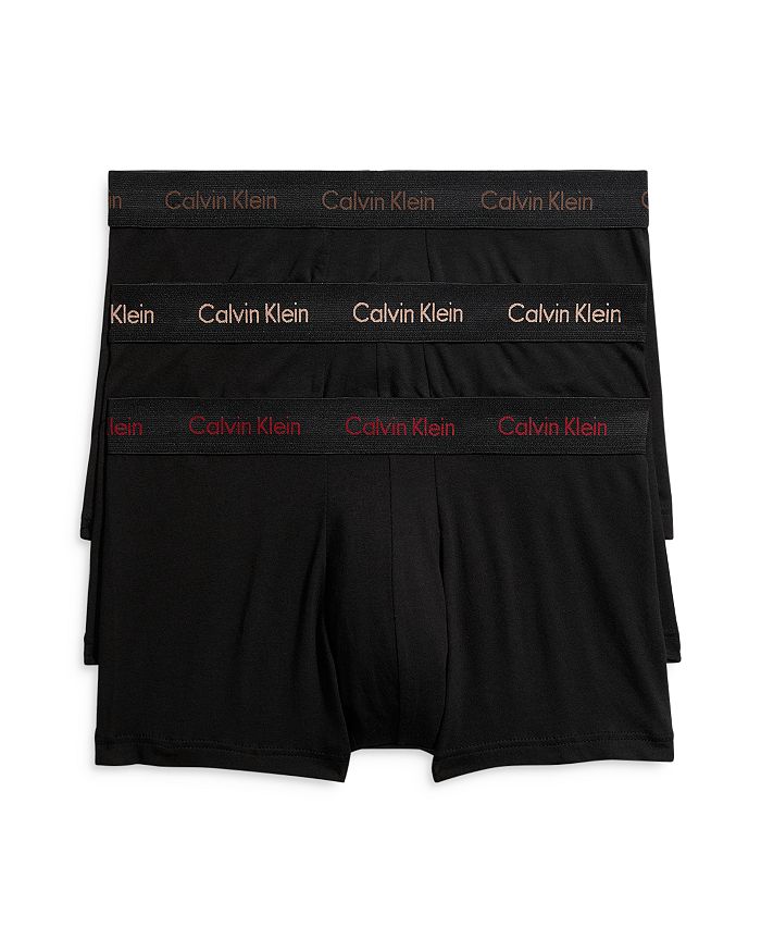 Calvin Klein Cotton Stretch Moisture Wicking Low Rise Trunks, Pack Of 3 In Black Multi