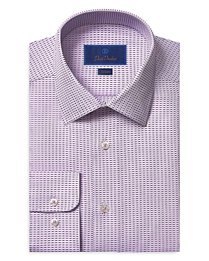 David Donahue Cotton Geo Dobby Trim Fit Dress Shirt In Lilac