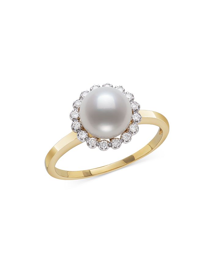 Bloomingdale's Freshwater Pearl & Diamond Halo Ring in 14k Yellow Gold ...