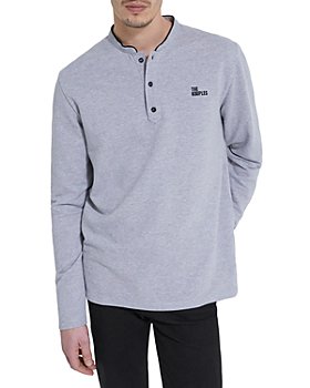 The Kooples - Cotton Logo Embroidered Straight Fit Band Collar Long Sleeve Polo Shirt 