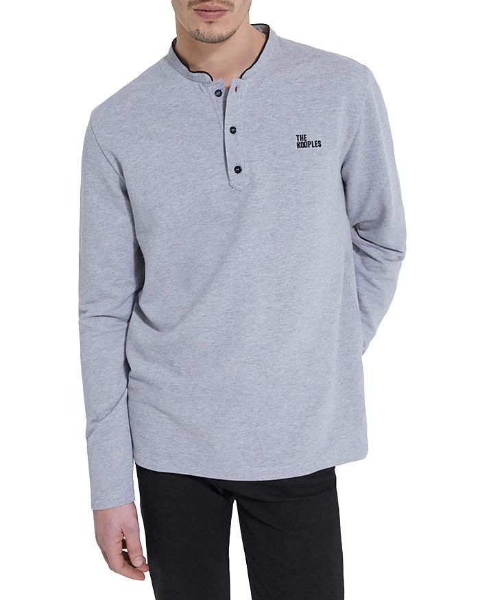 The Kooples Cotton Logo Embroidered Straight Fit Band Collar Long Sleeve  Polo Shirt