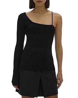 Helmut Lang Asymmetric One-sleeve Top In Black/black