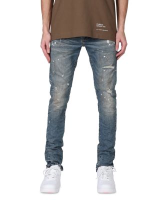 Purple Brand Slim Fit Indigo Dirty Vintage Jeans With White Paint