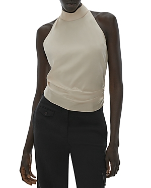 Helmut Lang Mock Neck Silk Top In Champagne