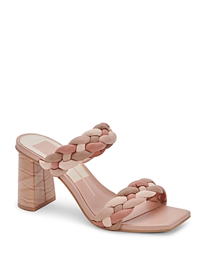 Dolce Vita Paily White Striped High Heel Slide Sandal Heels In Rose Multi