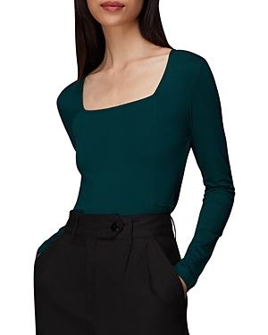 Whistles Square Neck Long Sleeve Top In Dark Green